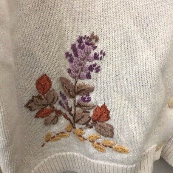 VTG Floral Embroidered Crewel Knit Cardigan Womens Size Large READ - Picture 3 of 7